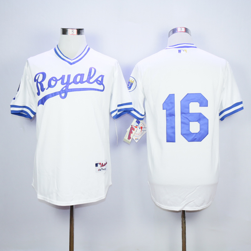 Men Kansas City Royals 16 B.Jackson White Throwback 1974 MLB Jerseys